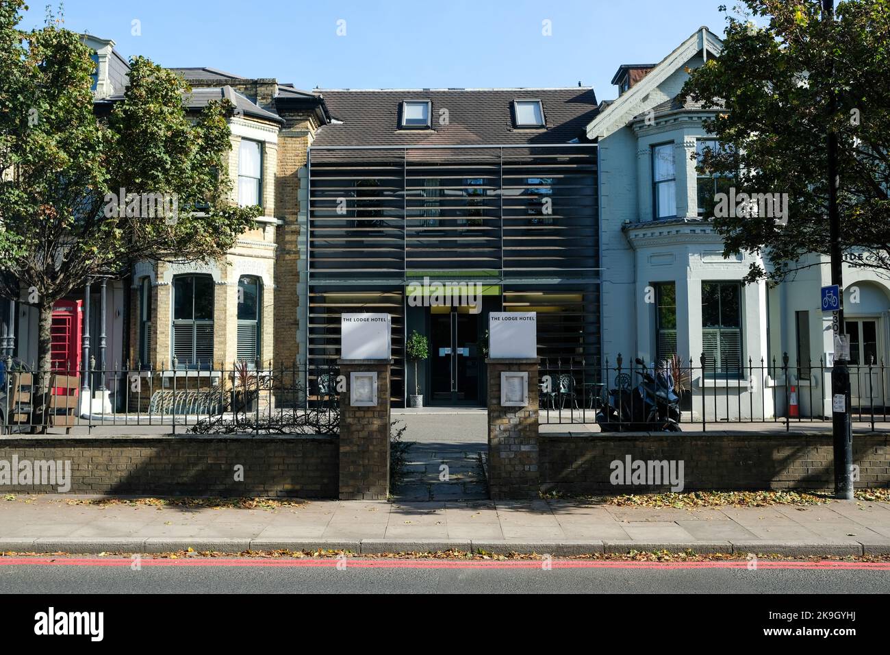 London- October 2022:The Lodge Hotel on Upper Richmond Road in Putney, south west London Stock Photo