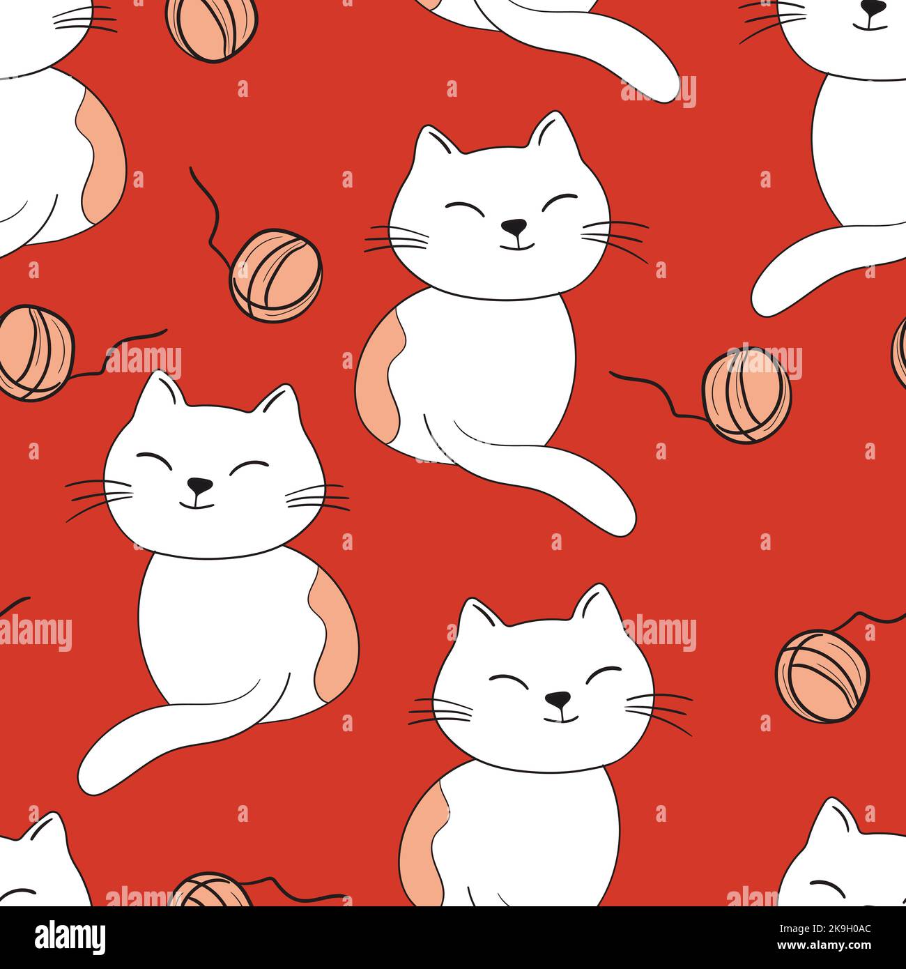 Seamless pattern with cute kitten print. Different scandy cats on color ...