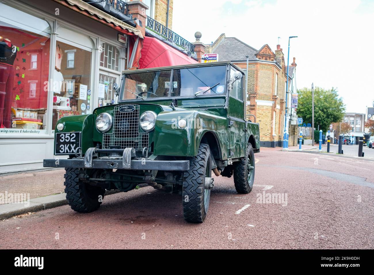 London- October 2022: WW2 model Land Rover parked on street in south west London Stock Photo