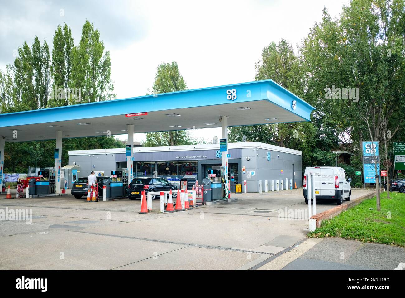 London- October 2022: Coop filling station on Roehampton Vale, south west London Stock Photo