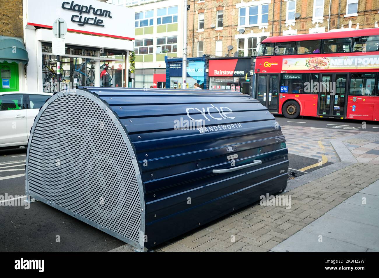 London October 2022 A public bicycle storage unit provided by Wandsworth council close to