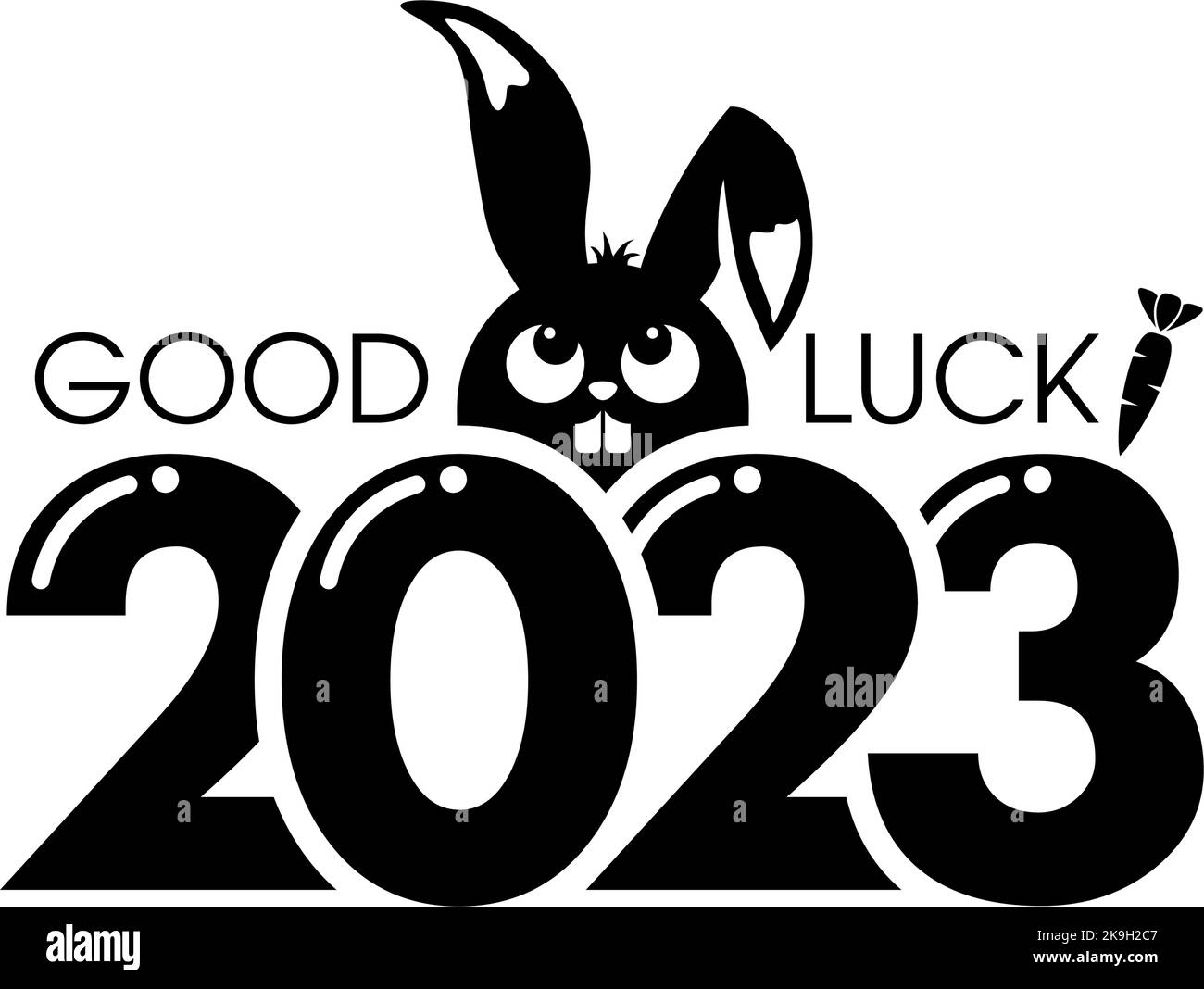 Chinese New Year 2023, year of the Rabbit. Template for calendar data. Vector on transparent and black background Stock Vector