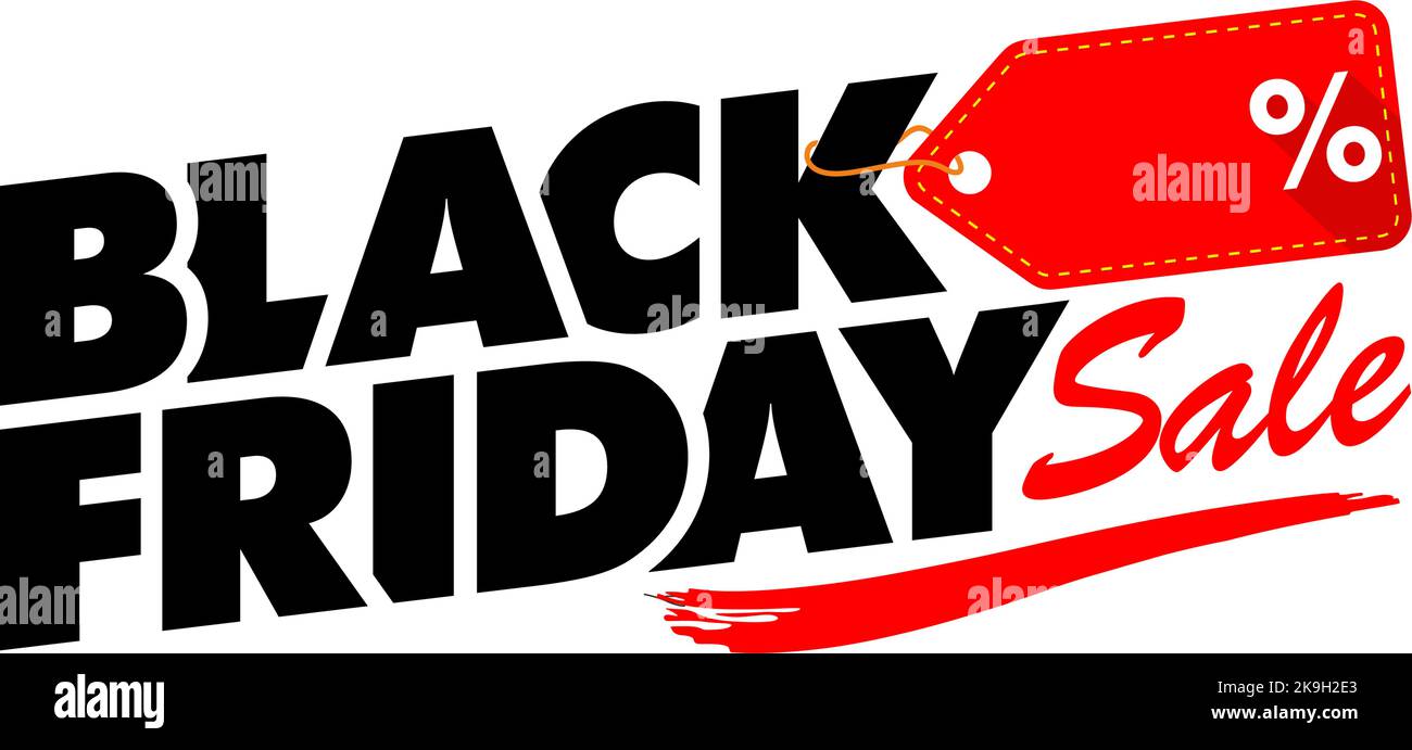 Black Friday header with price sticker and shopping cart. Vector template on transparent background Stock Vector