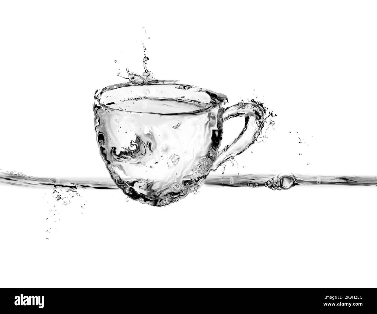 A black coffee cup made out of water. Stock Photo