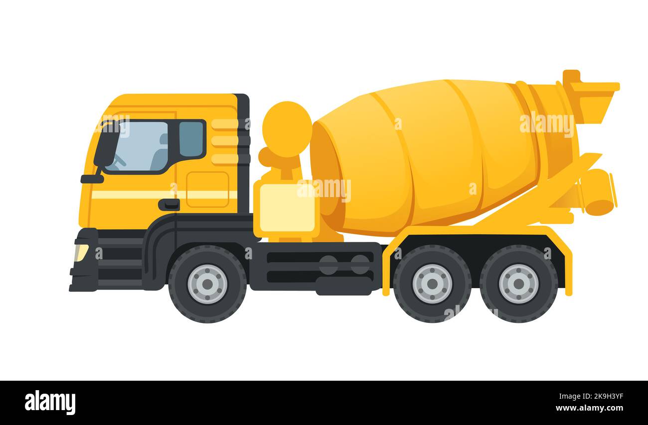 Industrial concrete truck with cement mixer machine vector illustration