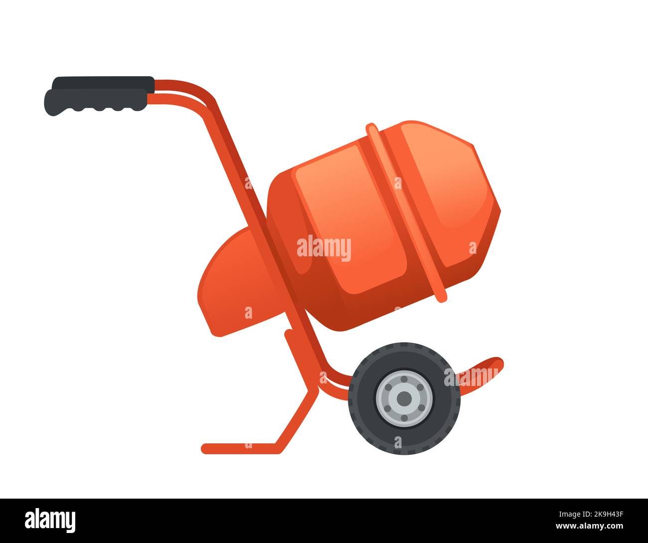 Portable concrete mixer on wheels red color machine vector illustration