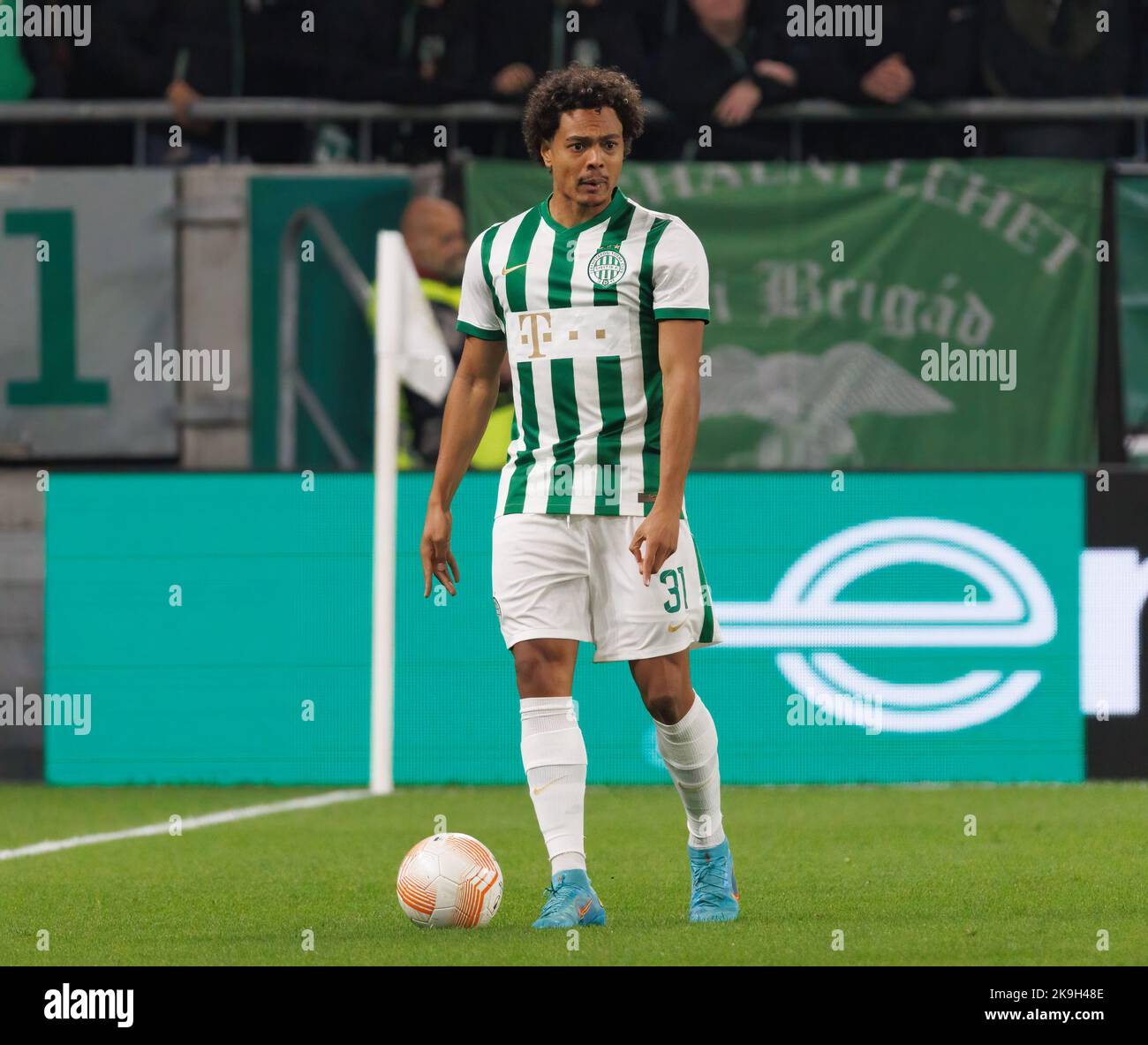 BUDAPEST, HUNGARY - AUGUST 9: Franck Boli of Ferencvarosi TC in action  during the UEFA Champions League Qualifying Round match between Ferencvarosi  TC and Qarabag FK at Ferencvaros Stadium on August 9