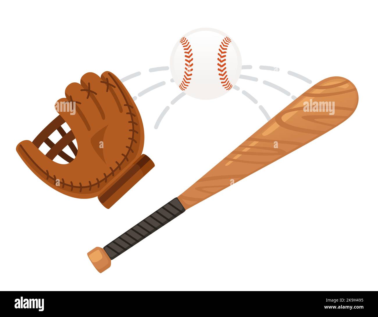 Wooden baseball bat with leather protective glove vector illustration isolated on white background Stock Vector