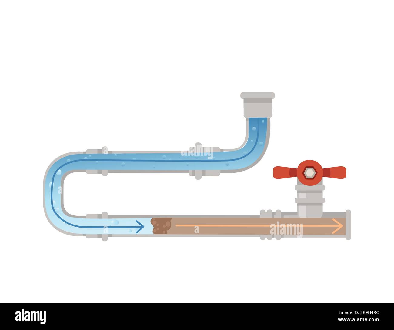 Cleaning water pipe with chemical agent unclogging process vector