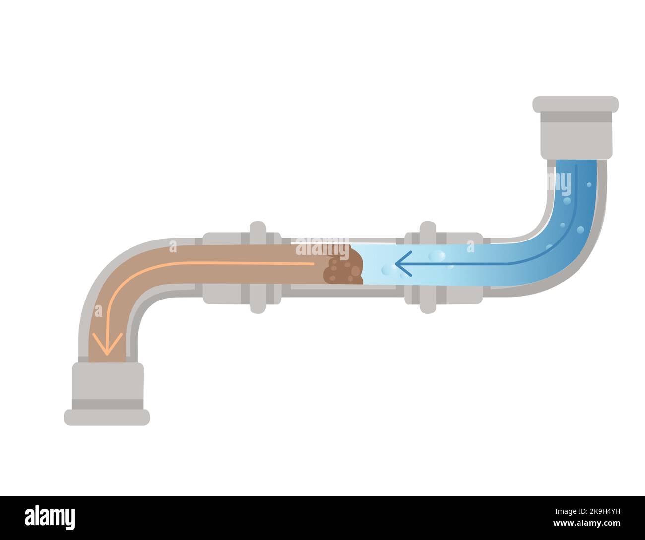 Cleaning water pipe with chemical agent unclogging process vector