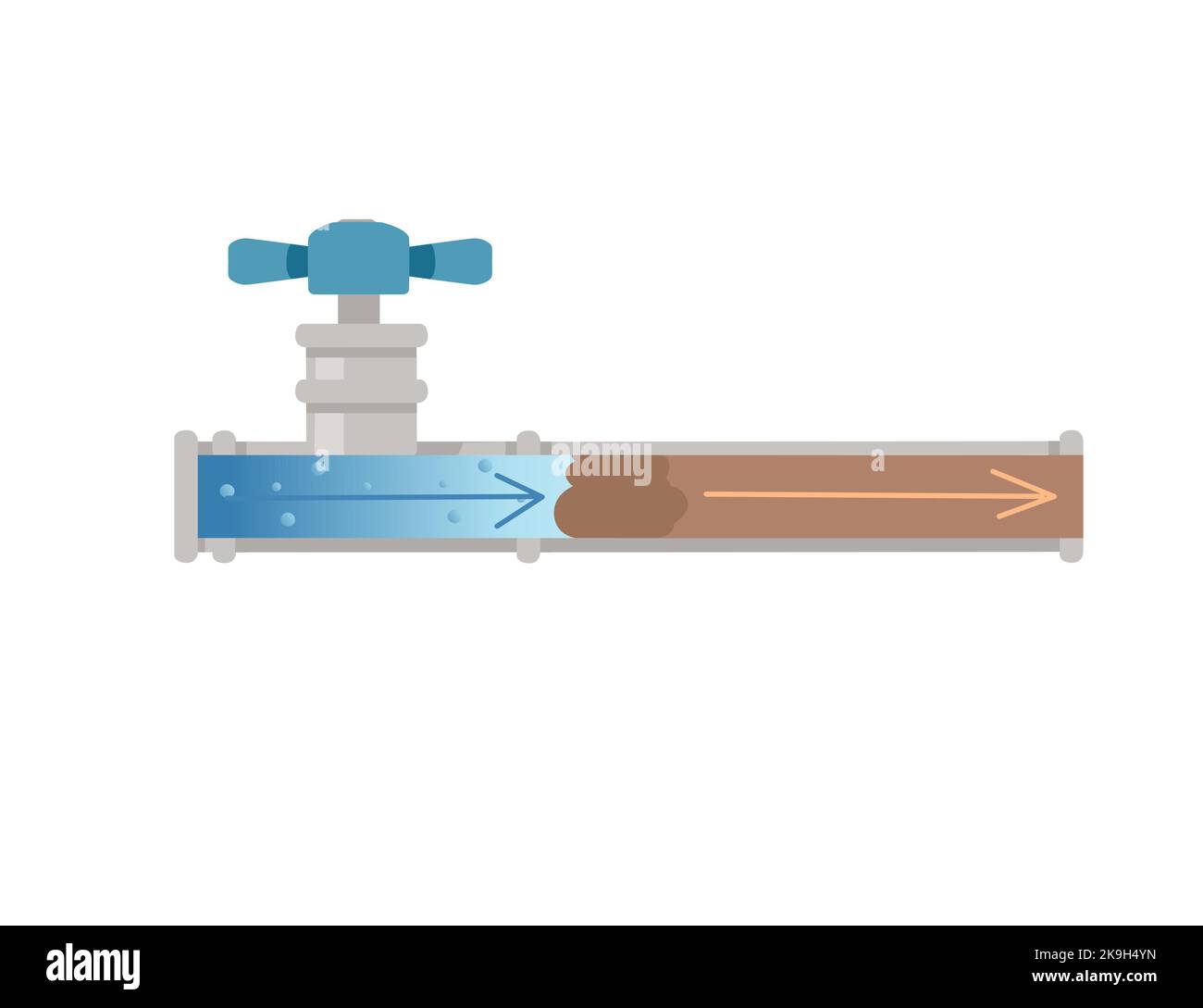 Cleaning water pipe with chemical agent unclogging process vector