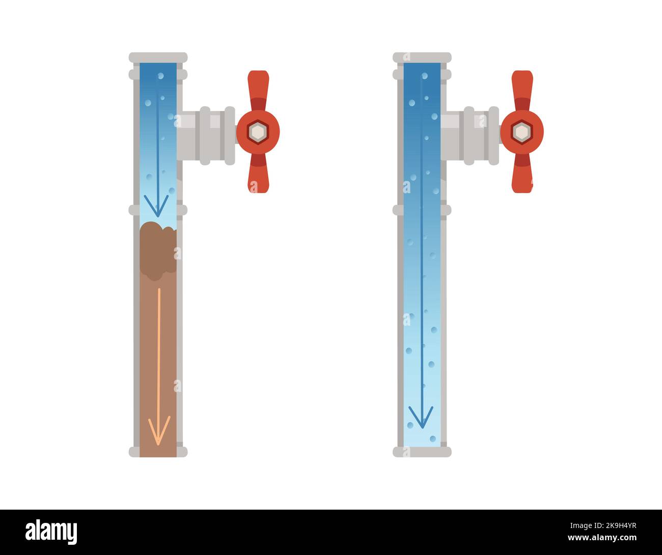 Cleaning water pipe with chemical agent unclogging process vector ...