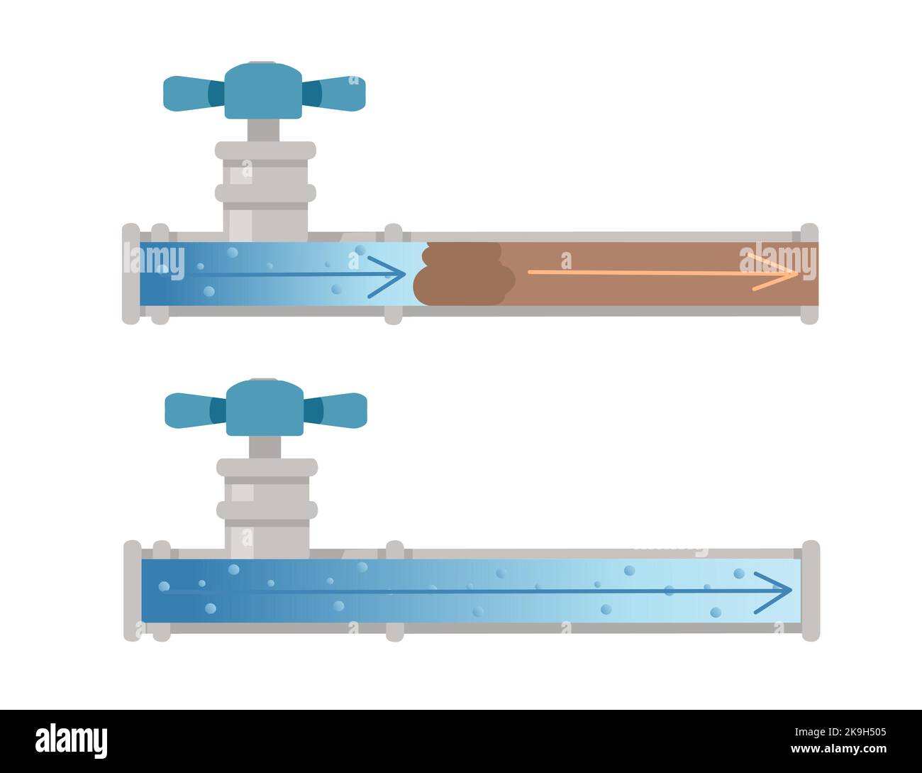Cleaning water pipe with chemical agent unclogging process vector