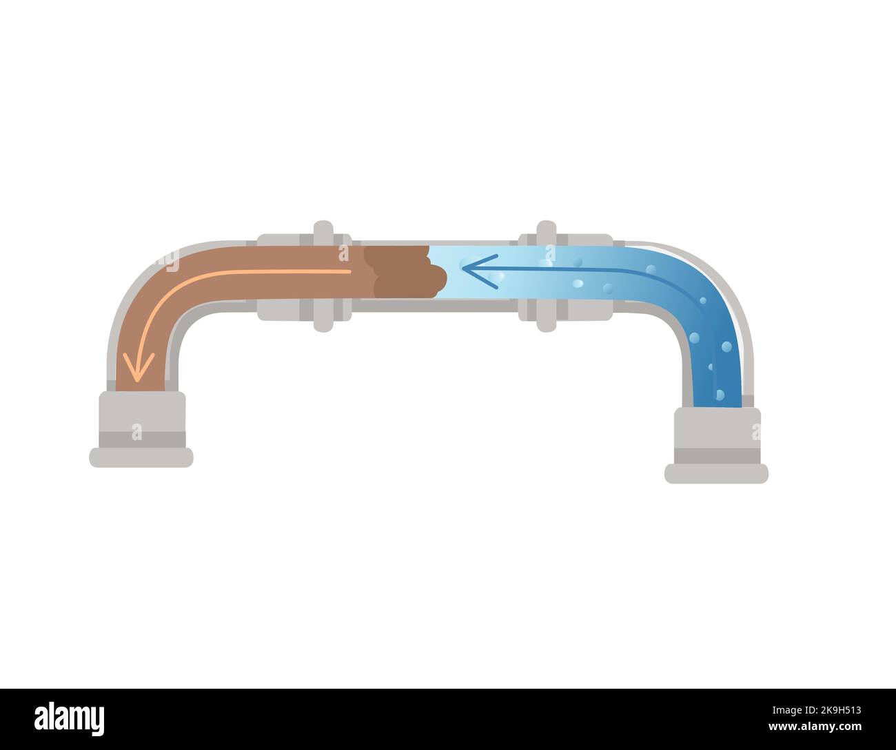 Cleaning water pipe with chemical agent unclogging process vector