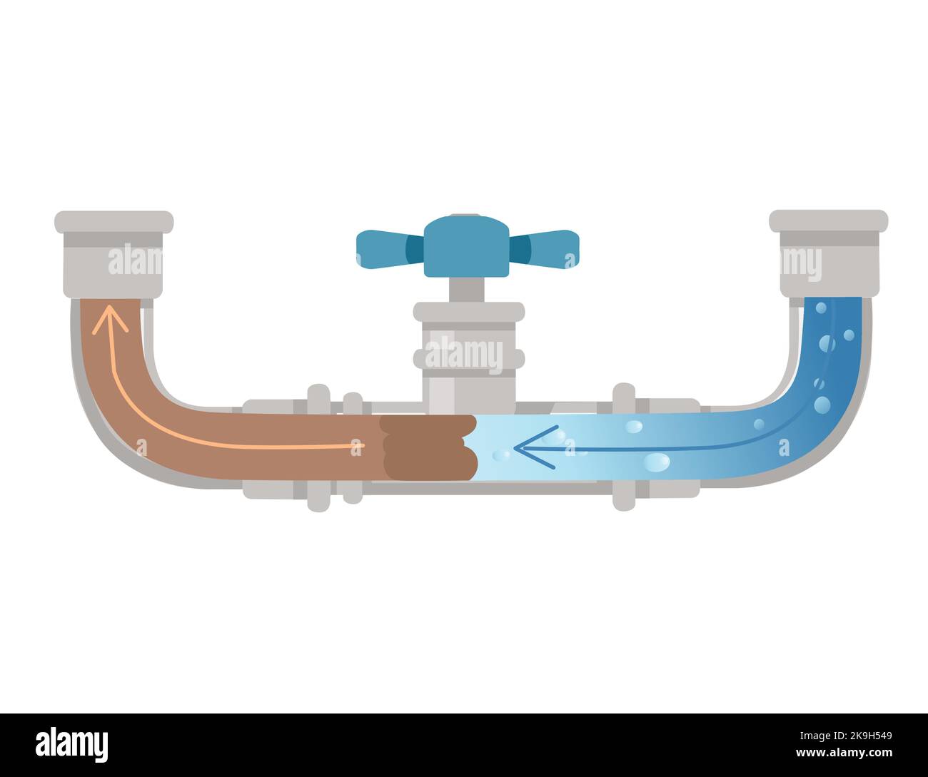 Cleaning water pipe with chemical agent unclogging process vector