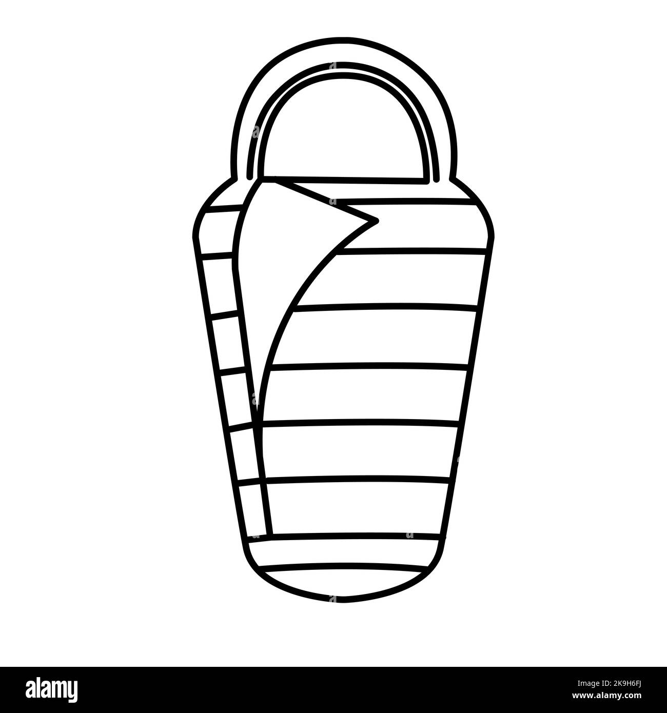 Line style single camping Sleeping bag vector illustration isolated on white background Stock Vector
