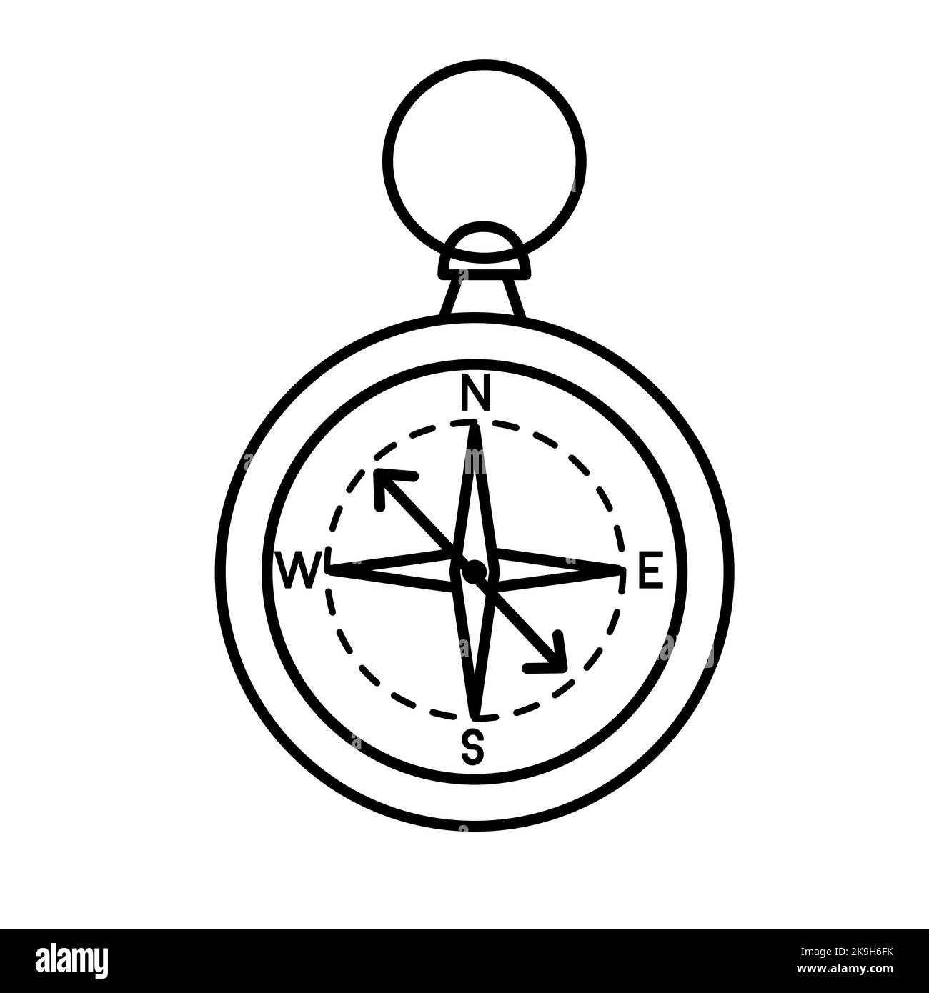 Line style single camping compass vector illustration isolated on white background Stock Vector