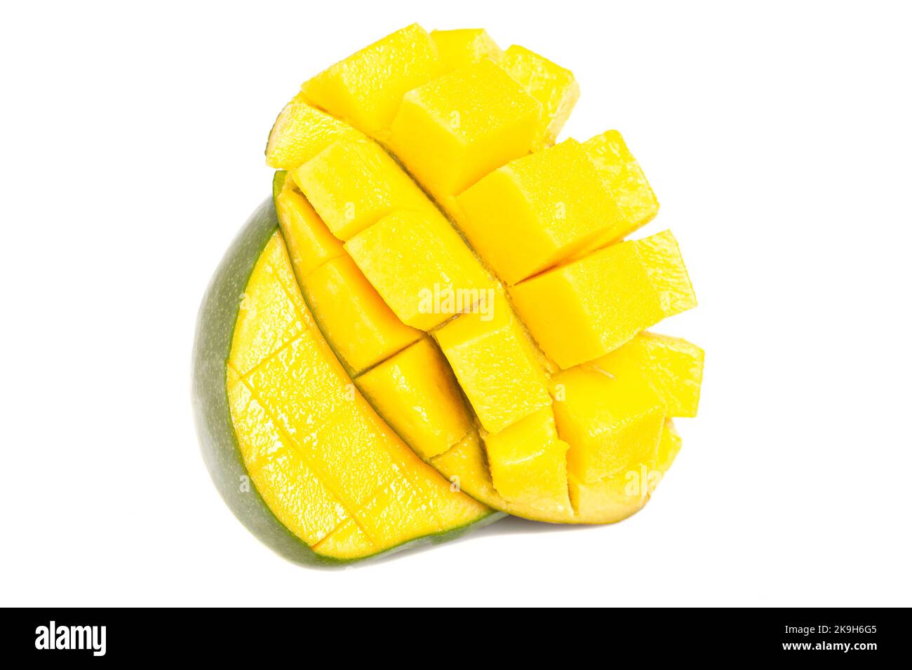 chopped half of ripe mango fruit isolated on white background Stock ...