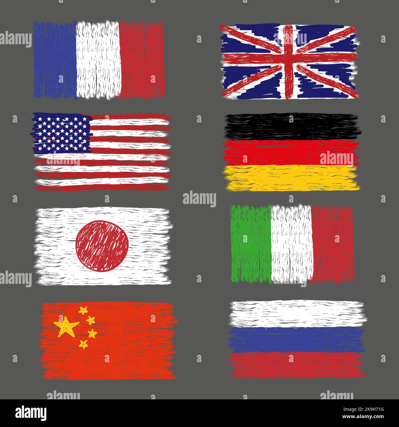 BANDERAS DE 190 PAISES DEL MUNDO (FLAGS OF THE WORLD 190 COUNTRIES in  Spanish language) Stock Vector