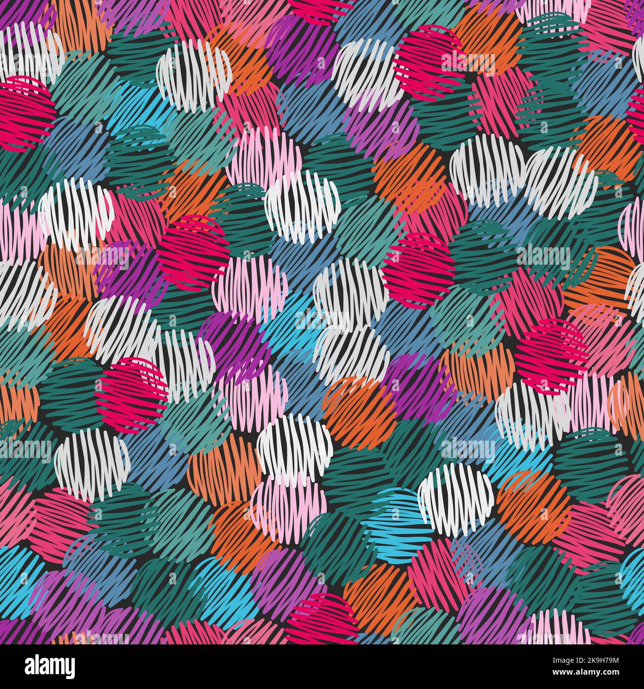 Colorful scribble circles seamless pattern. Abstract vector background Stock Vector