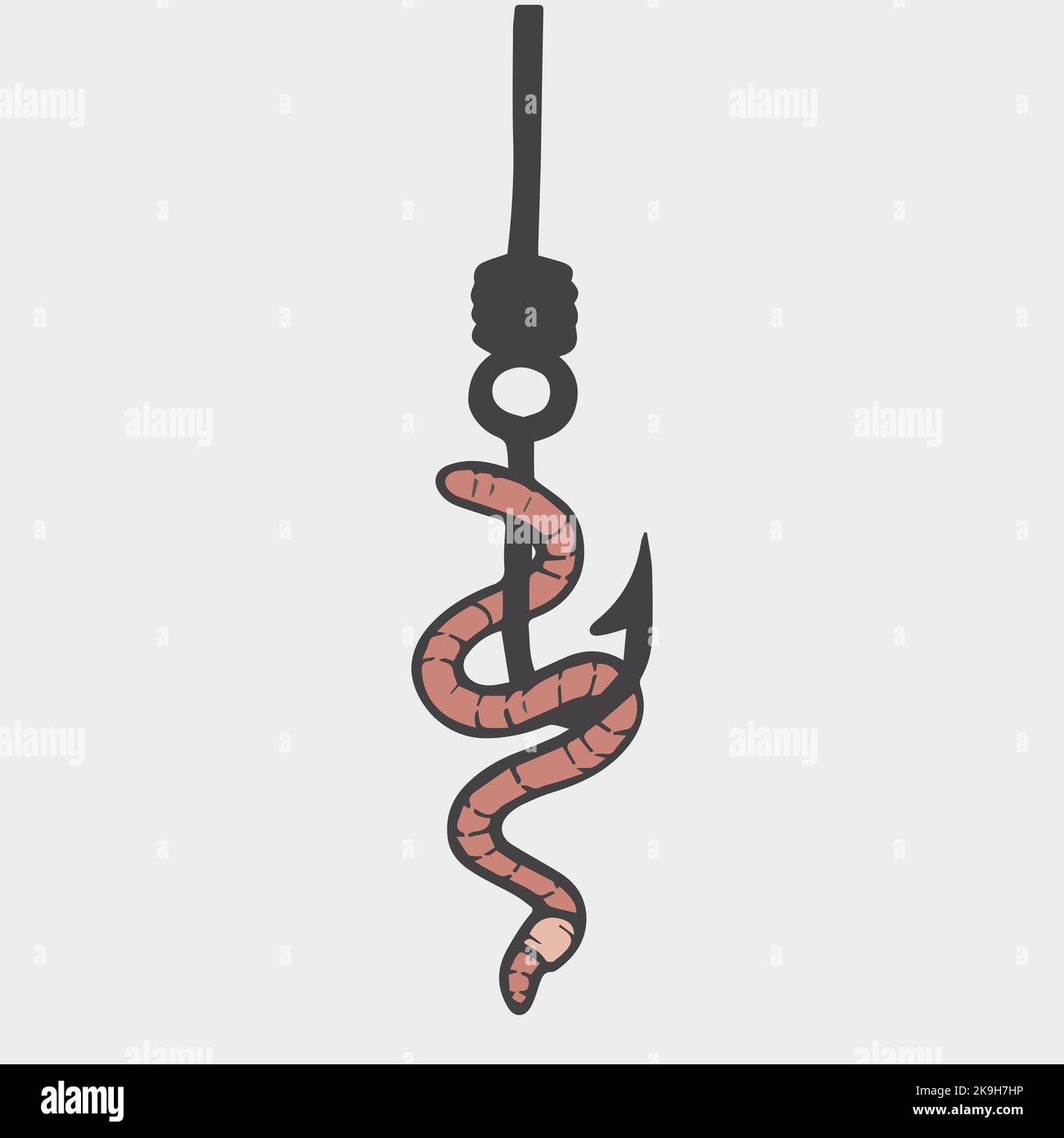 Worm on a fishing hook. Fishing symbol  Stock Vector