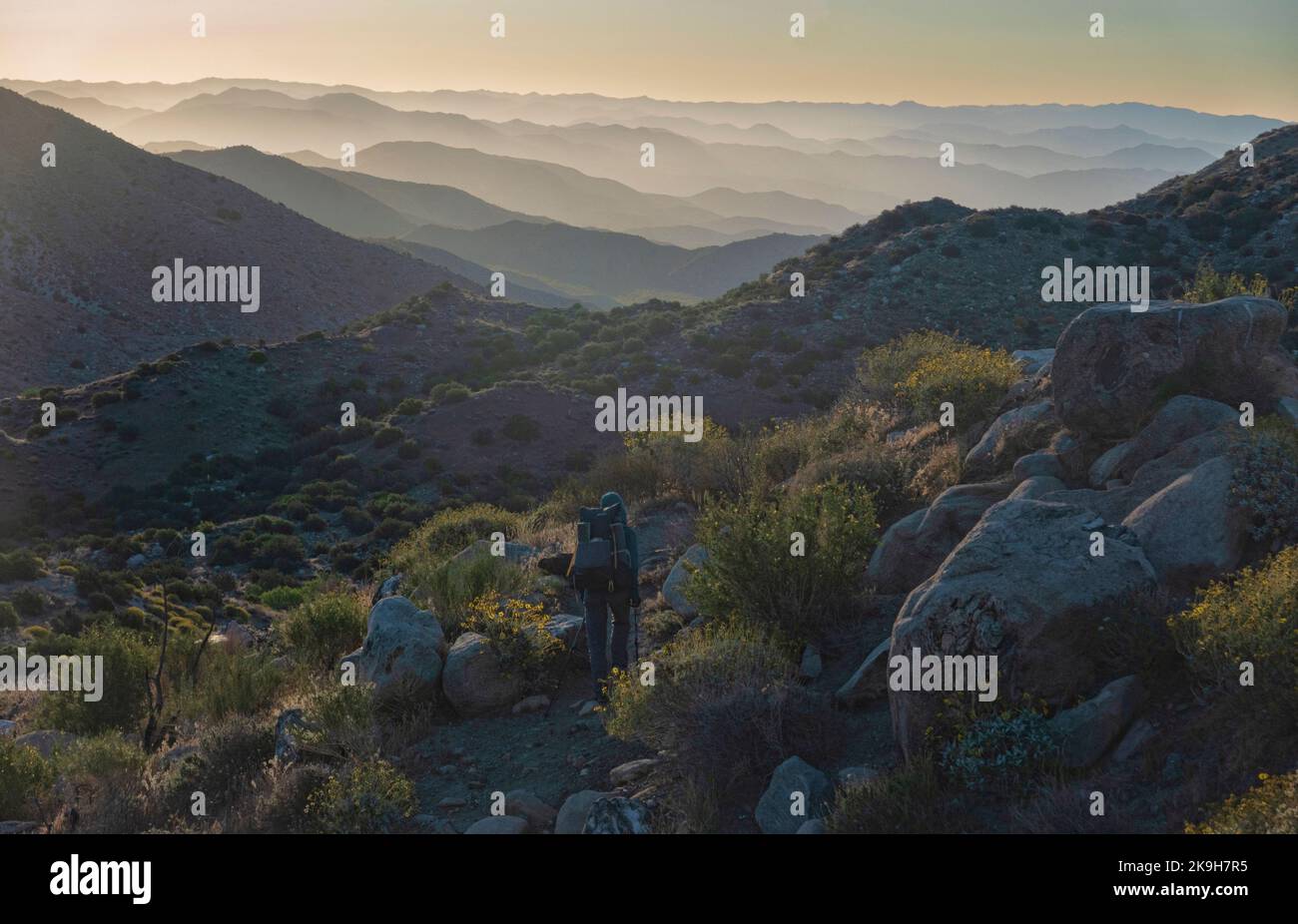 Mountain panorama at sunrise, San Gabriel Mountains, Pacific Crest Trail, California, USA Stock Photo