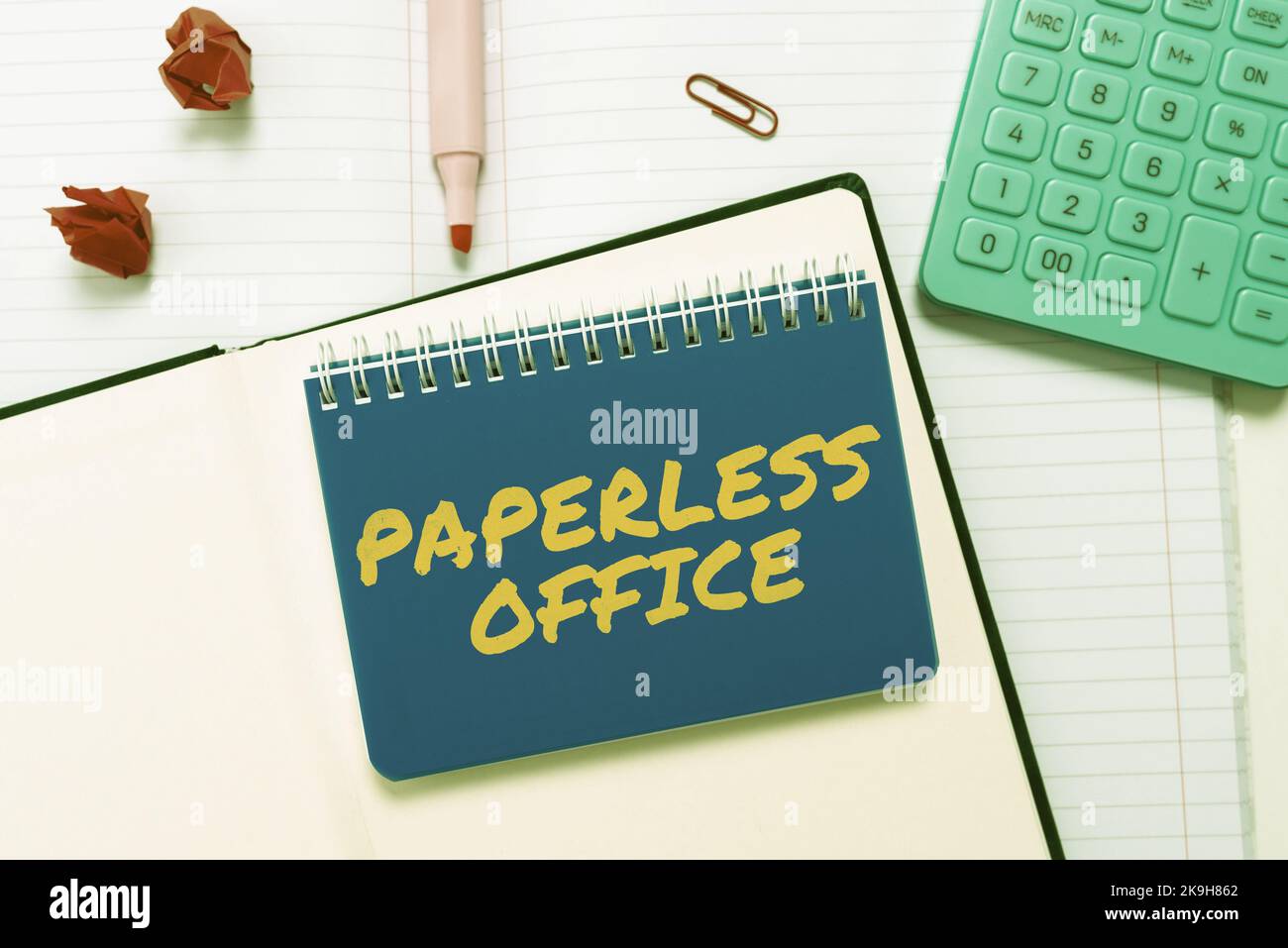 Text caption presenting Paperless Office. Concept meaning the area in