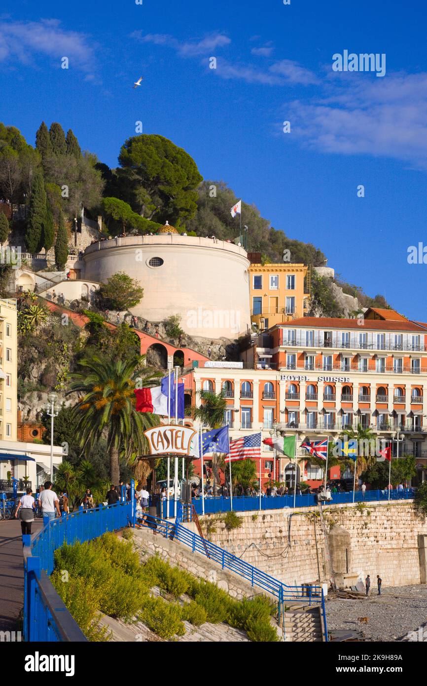 France, Cote d'Azur, Nice,  Promenade des Anglais, Chateau, castle, Stock Photo
