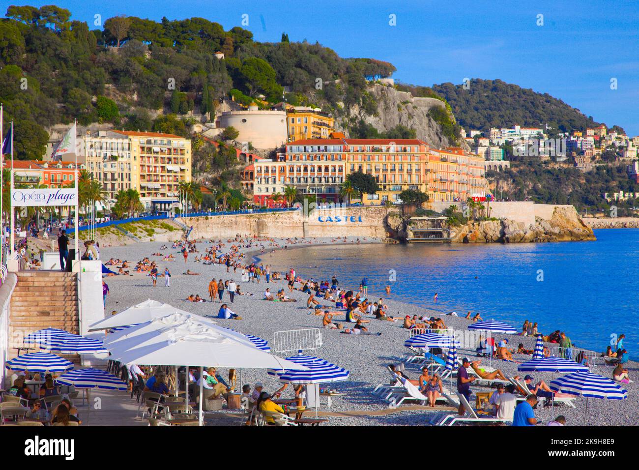 France, Cote d'Azur, Nice, Opera Plage, beach, people, Stock Photo