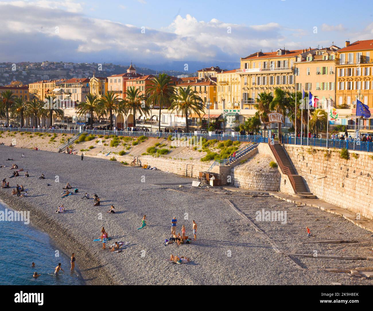 France, Cote d'Azur, Nice, Plage des Ponchettes,  beach, people, Stock Photo