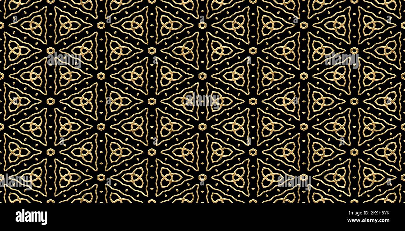 Seamless golden Art Deco or Nouveau ancient Aztec or Mayan tribal