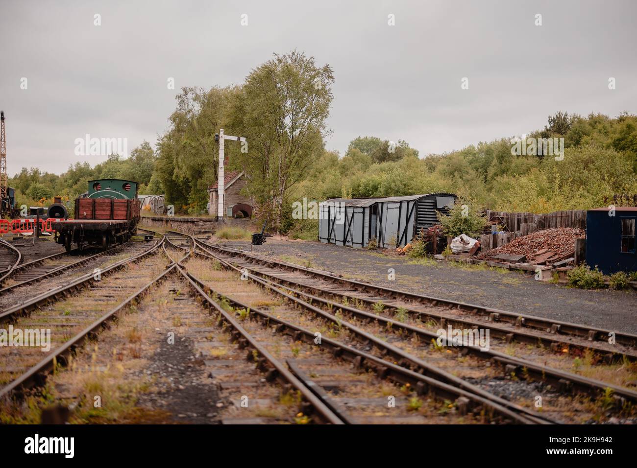 Durham UK: 7th June 2022: Tanfield Railway Station train tracks Stock Photo