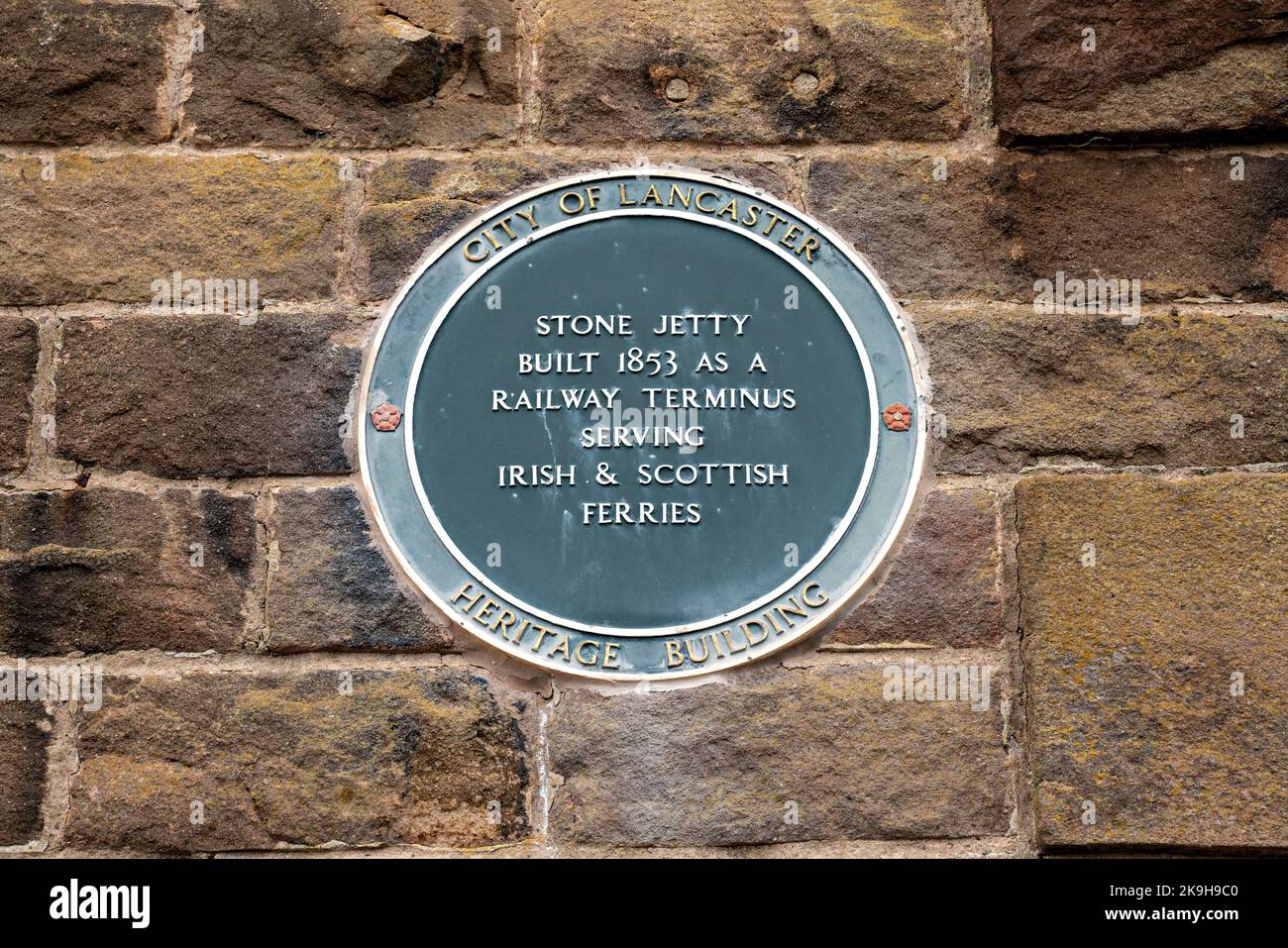 Stone Jetty Circular Plaque - Heritage Building,City of Lancaster Stock Photo