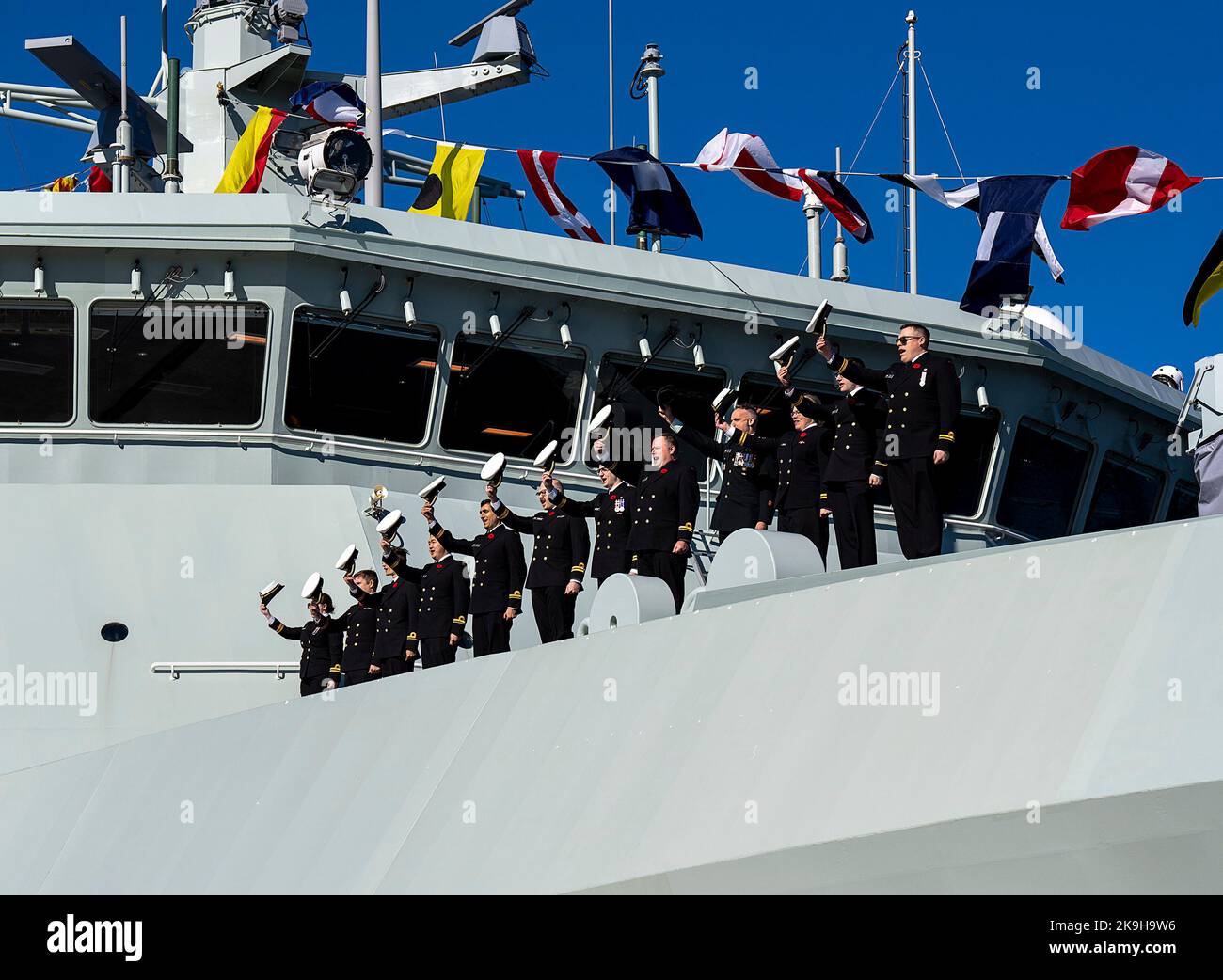 Canada. 28th Oct, 2022. Crew members offer three cheers at the