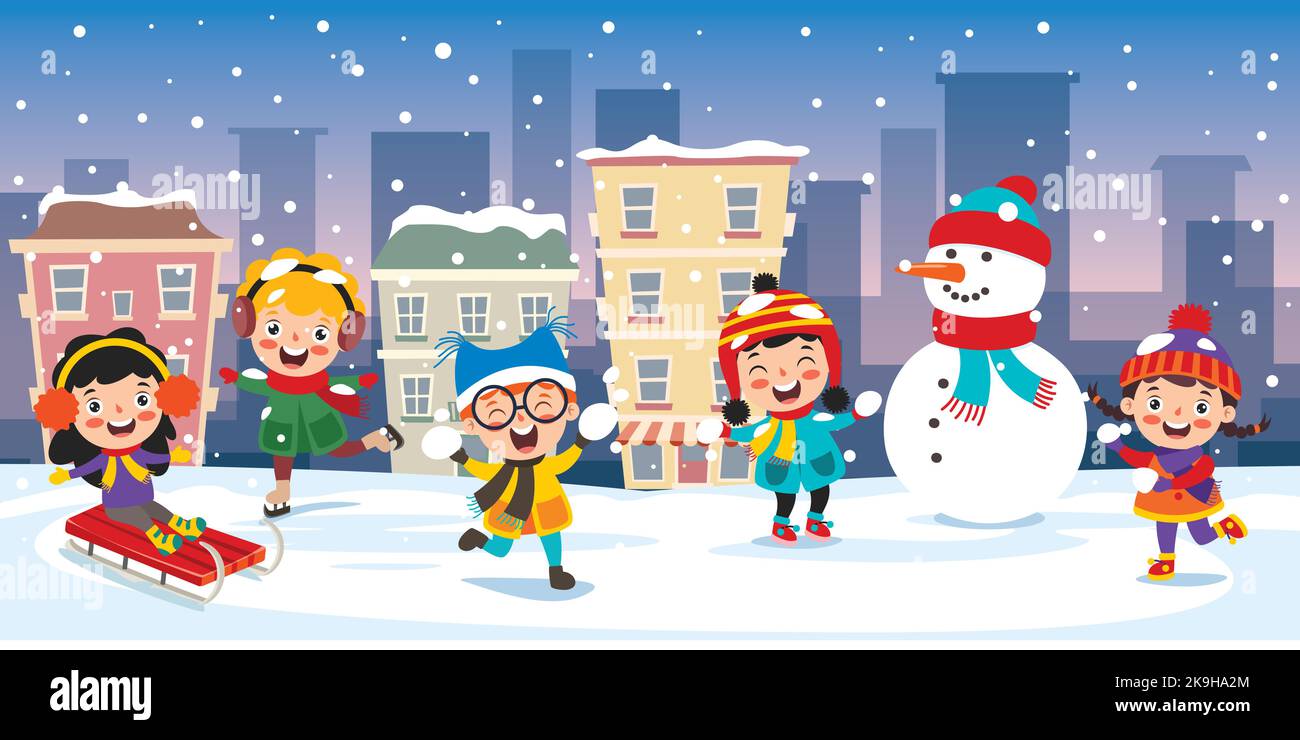 Children Playing Outside In Winter Stock Vector Image & Art - Alamy
