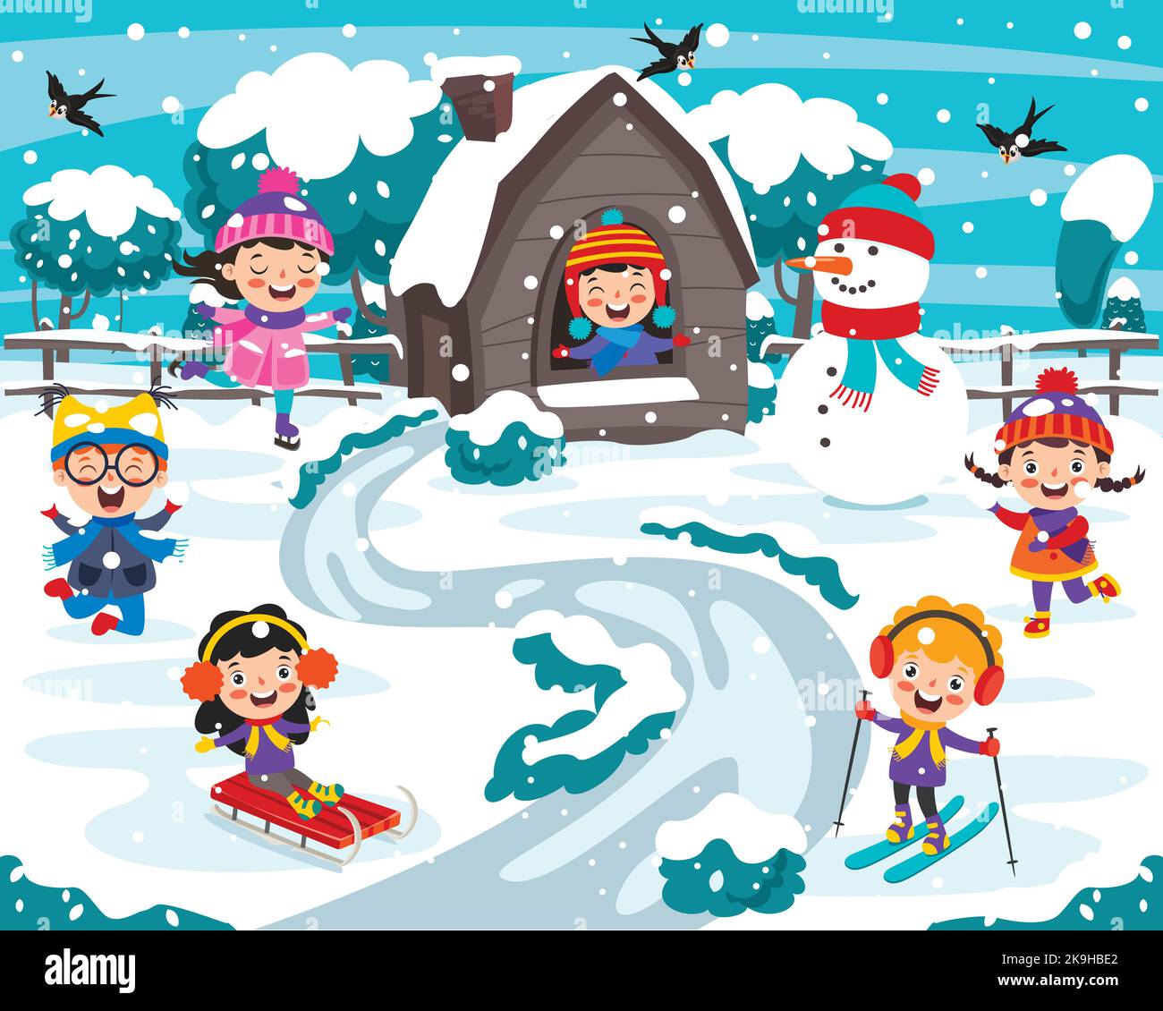 Children Playing Outside In Winter Stock Vector Image & Art - Alamy