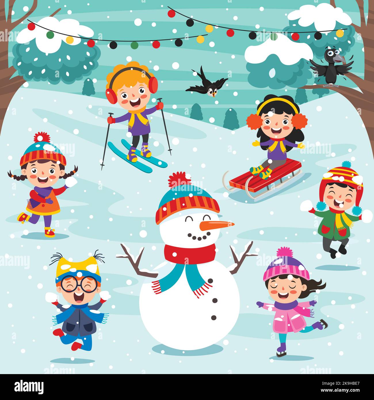 Children Playing Outside In Winter Stock Vector Image & Art - Alamy
