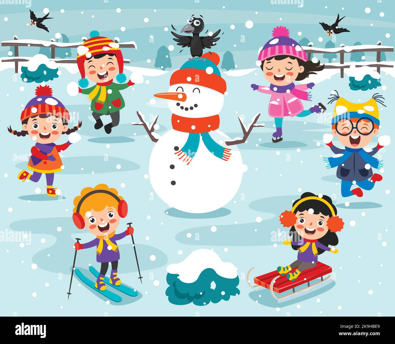 Children Playing Outside In Winter Stock Vector Image & Art - Alamy