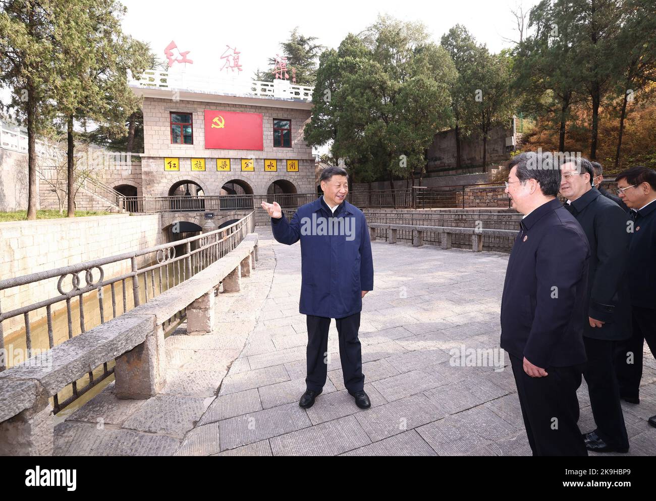 Anyang, China's Henan Province. 28th Oct, 2022. Chinese President Xi Jinping, also general secretary of the Communist Party of China Central Committee and chairman of the Central Military Commission, views the Hongqi Canal in Linzhou City, central China's Henan Province, Oct. 28, 2022. Xi made an inspection trip to the city of Yan'an in northwest China's Shaanxi Province and the city of Anyang in central China's Henan Province, from Wednesday to Friday. Credit: Ju Peng/Xinhua/Alamy Live News Stock Photo
