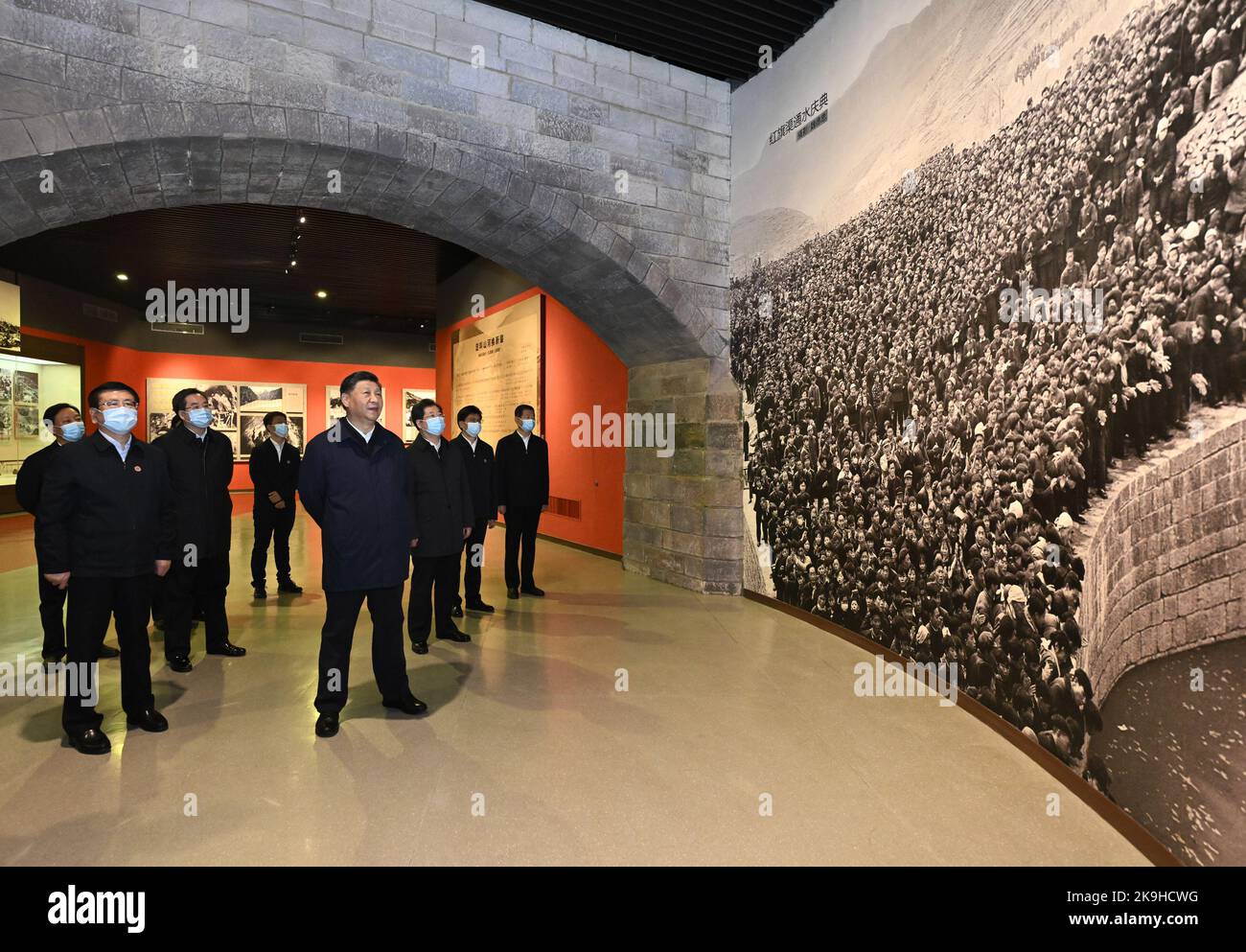 Anyang, China's Henan Province. 28th Oct, 2022. Chinese President Xi Jinping, also general secretary of the Communist Party of China Central Committee and chairman of the Central Military Commission, visits the memorial hall for Hongqi Canal in Linzhou City, central China's Henan Province, Oct. 28, 2022. Xi made an inspection trip to the city of Yan'an in northwest China's Shaanxi Province and the city of Anyang in central China's Henan Province, from Wednesday to Friday. Credit: Yan Yan/Xinhua/Alamy Live News Stock Photo