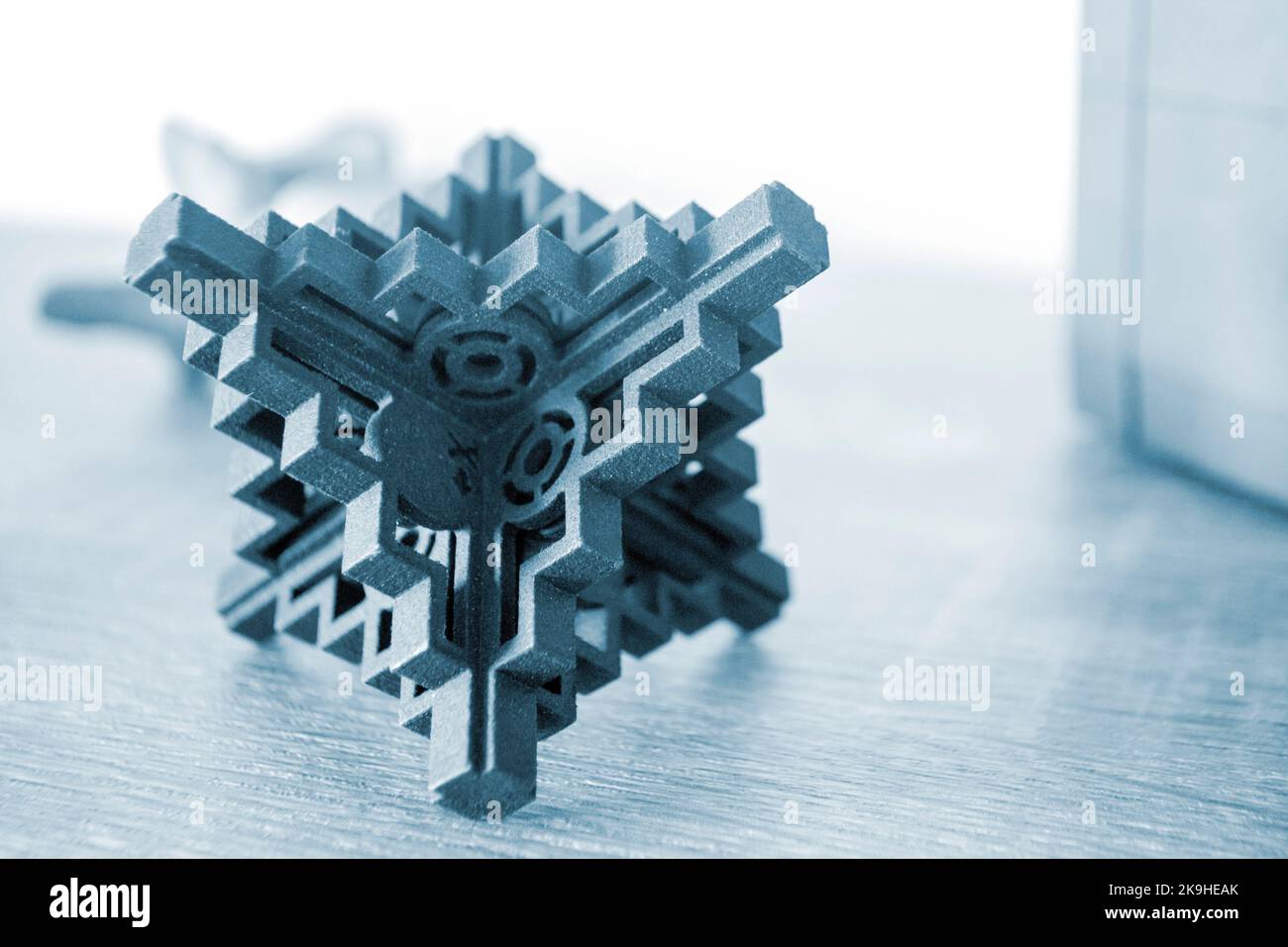 Prototype model printed with powder 3D printer closeup. Abstract black