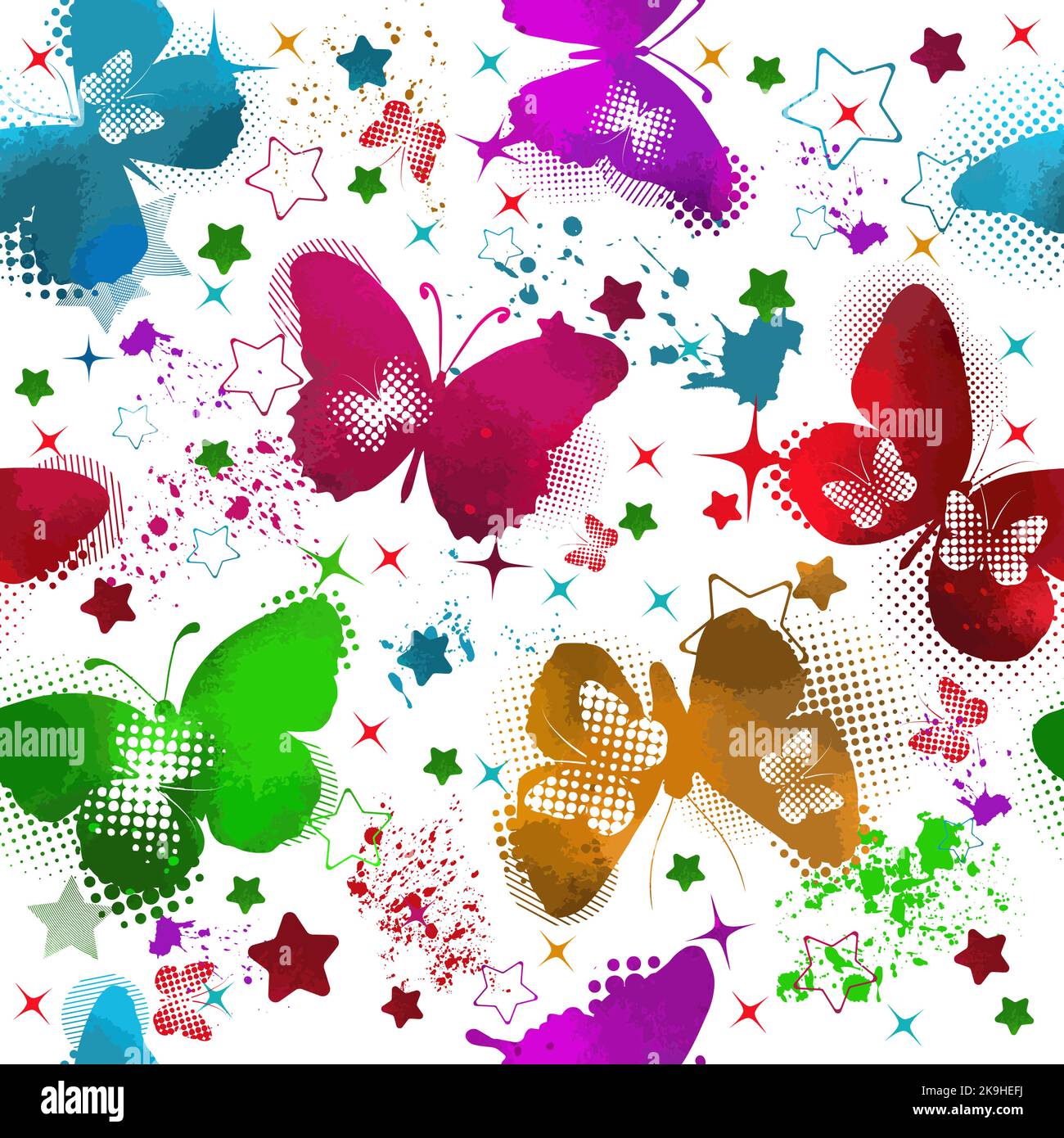 Seamless pattern colored watercolor butterflies. Vector illustration Stock Vector