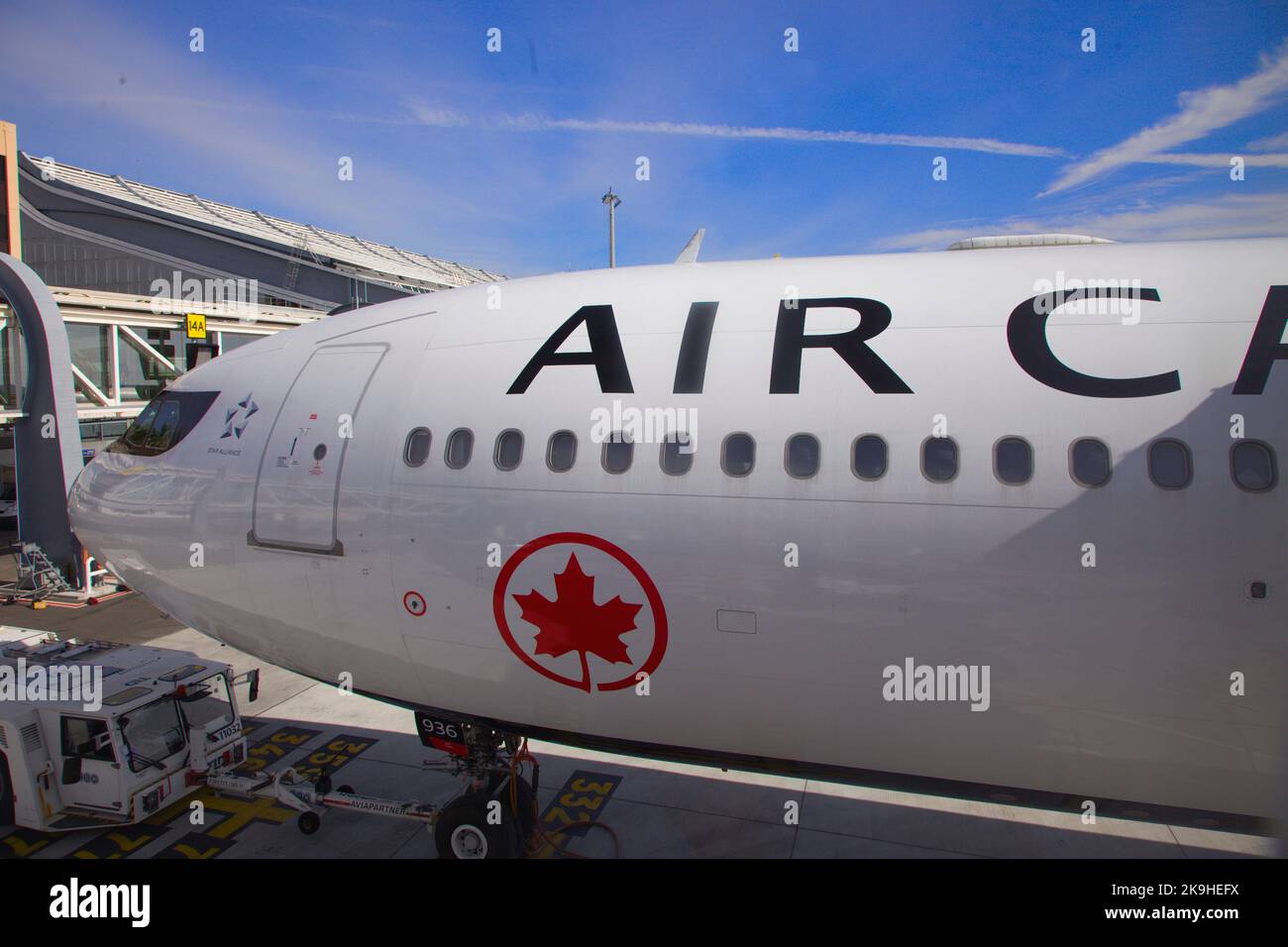 France, Cote d'Azur, Nice,  Airport, Air Canada A330 jet Stock Photo