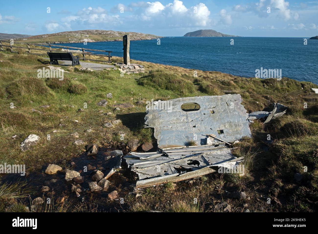 Wreckage of a Catalina flying boat which crashed on the island of Vatersay in 1944 during World War Two. Stock Photo