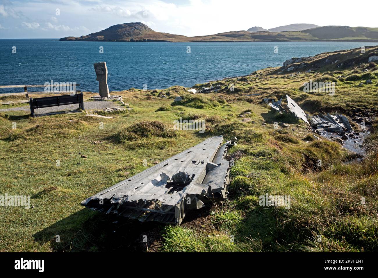 Wreckage of a Catalina flying boat which crashed on the island of Vatersay in 1944 during World War Two. Stock Photo