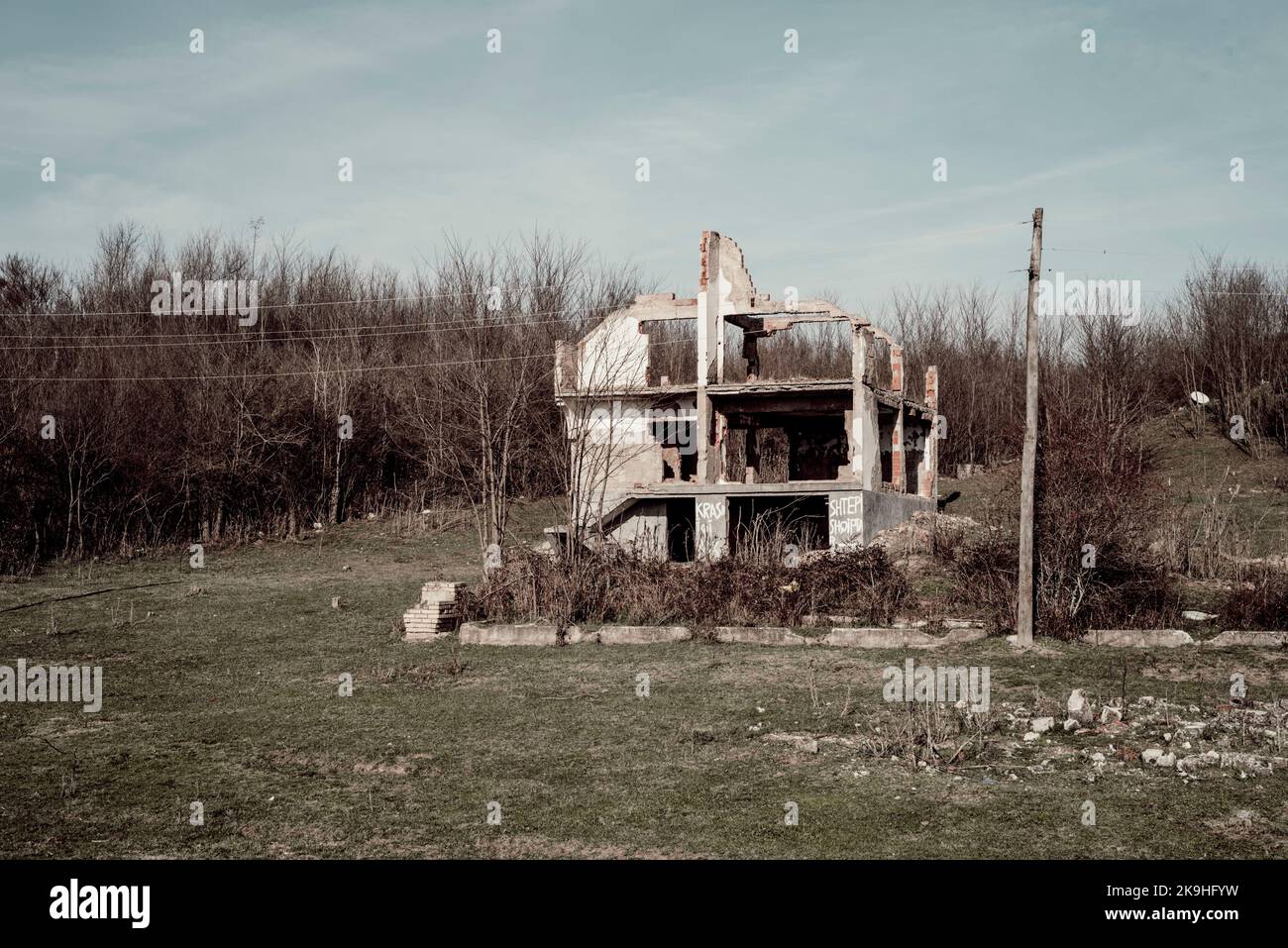 Pristina, Kosovo. November 25, 2017. Some houses of Serbs destroyed and burned by Kosovars during the war of 1998-1999 Stock Photo