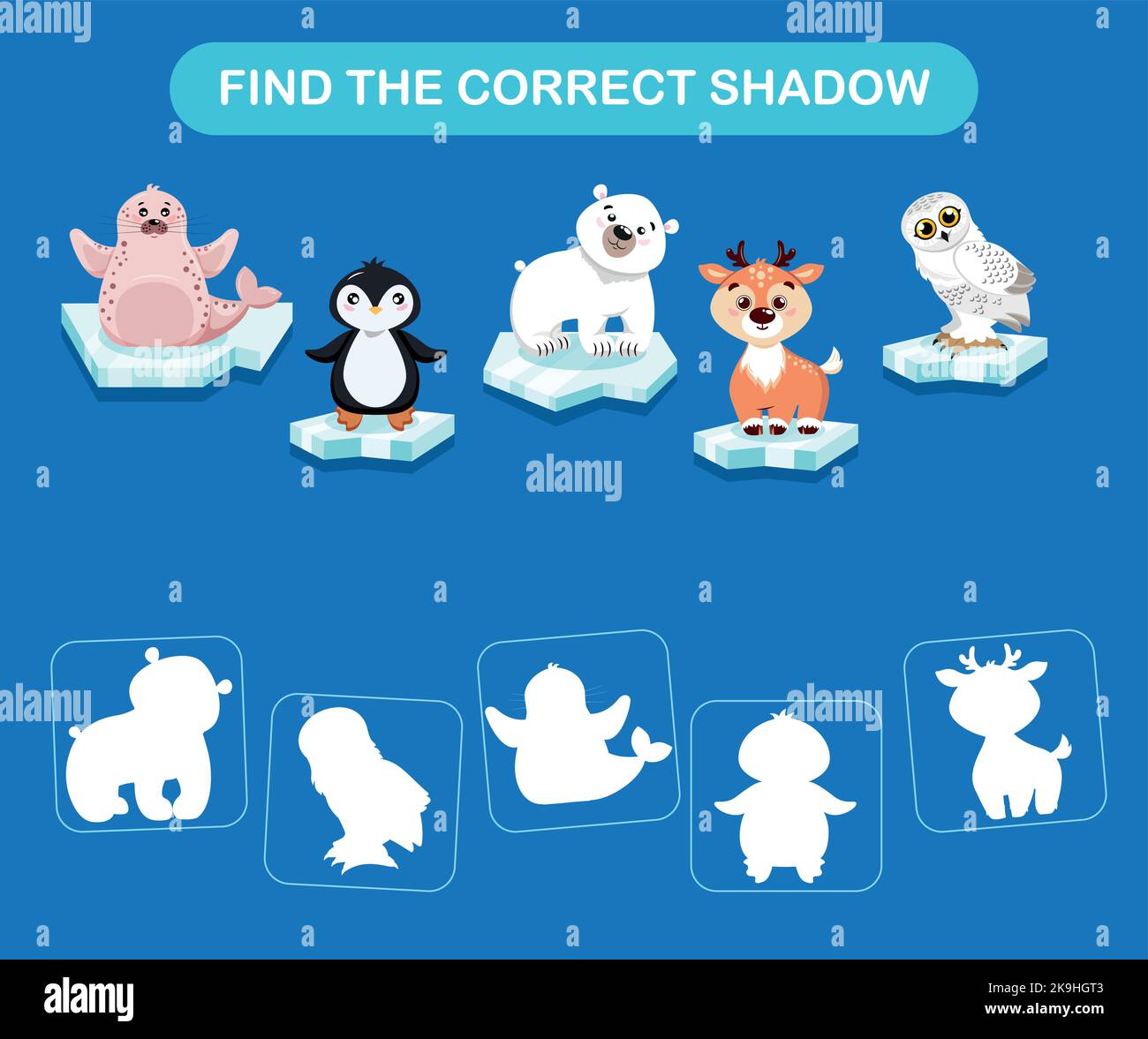 Animals of the Arctic. Bear, deer, owl, narwhal, penguin, walrus, wolf