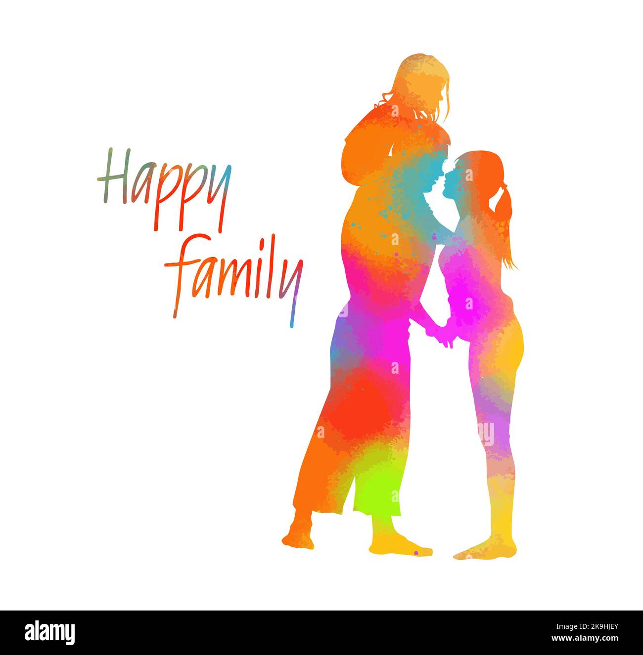 Happy colorful family silhouette. Mom kisses dad. Vector illustration ...