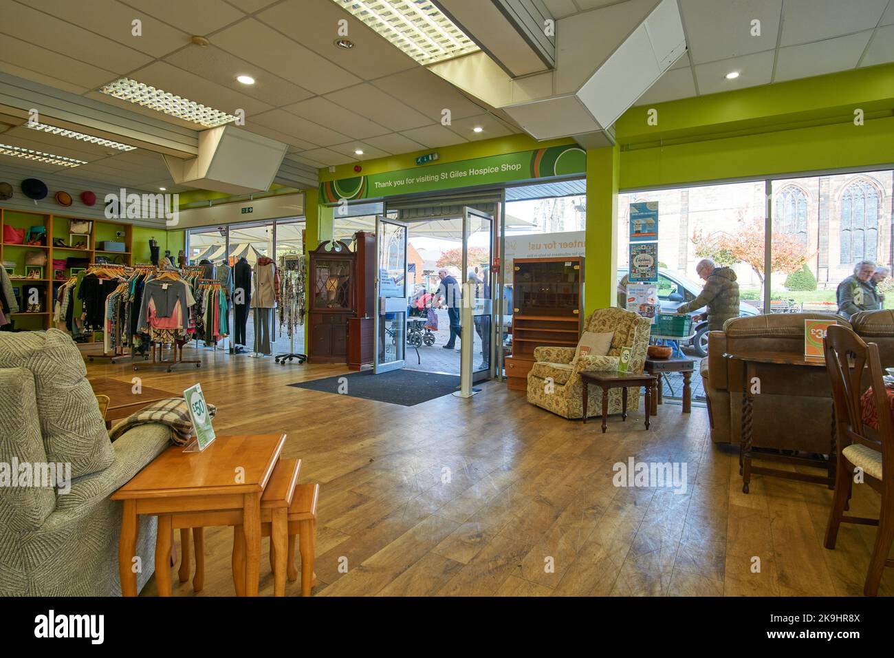 Chrity shop interior in Tamworth, UK Stock Photo
