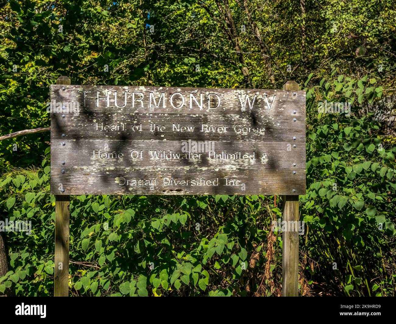 Thurmond town sign inThurmond Historic District in the New River Gorge National Park and Preserve in West Virginia USA Stock Photo